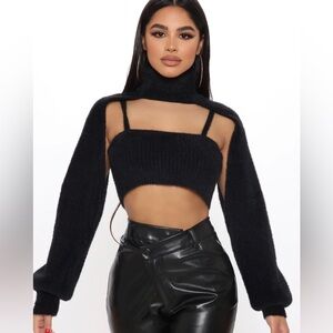 Black sweater tank and turtleneck bolero set